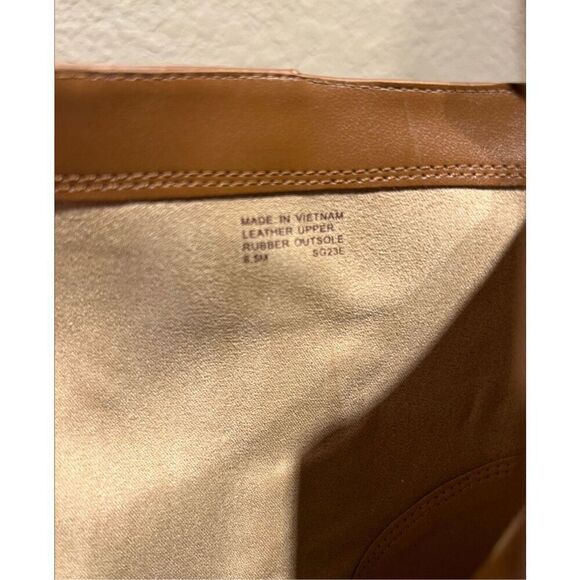 Michael Kors Womens 8.5 Parker Platform Caramel Leather Bootie Gold Charm Accent - Picture 7 of 8